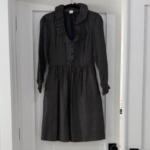 J. Crew Black Long Sleeve Dress with White Polka Dots
